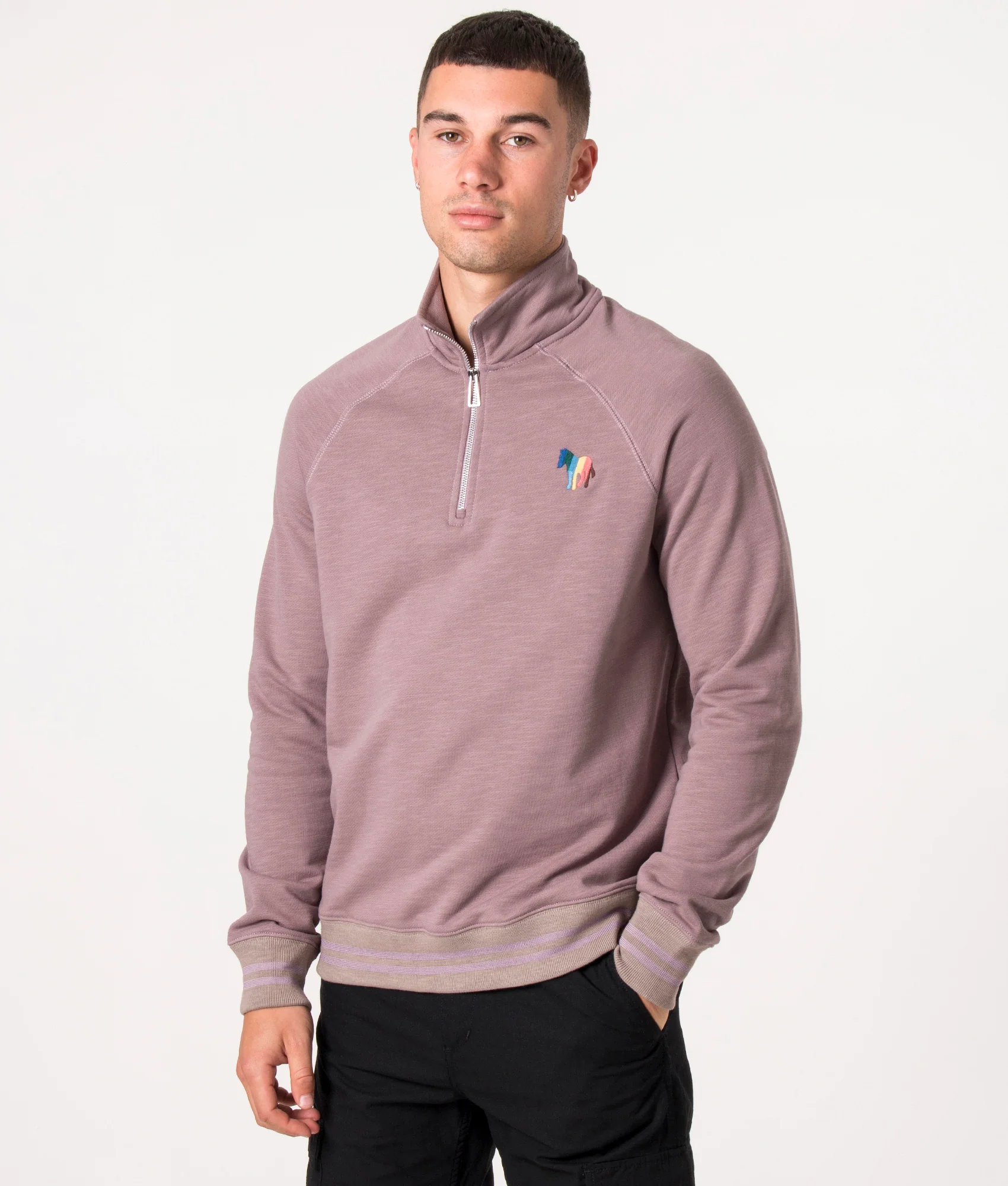 Regular Fit Quarter Zip Broad Stripe Zebra Sweatshirt