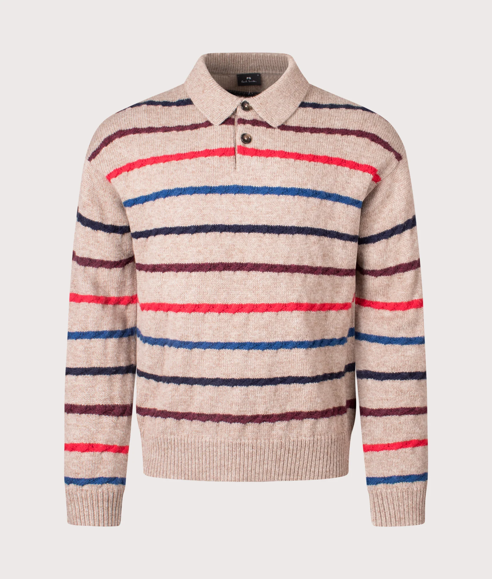 Regular Fit Striped Polo Collar Knit