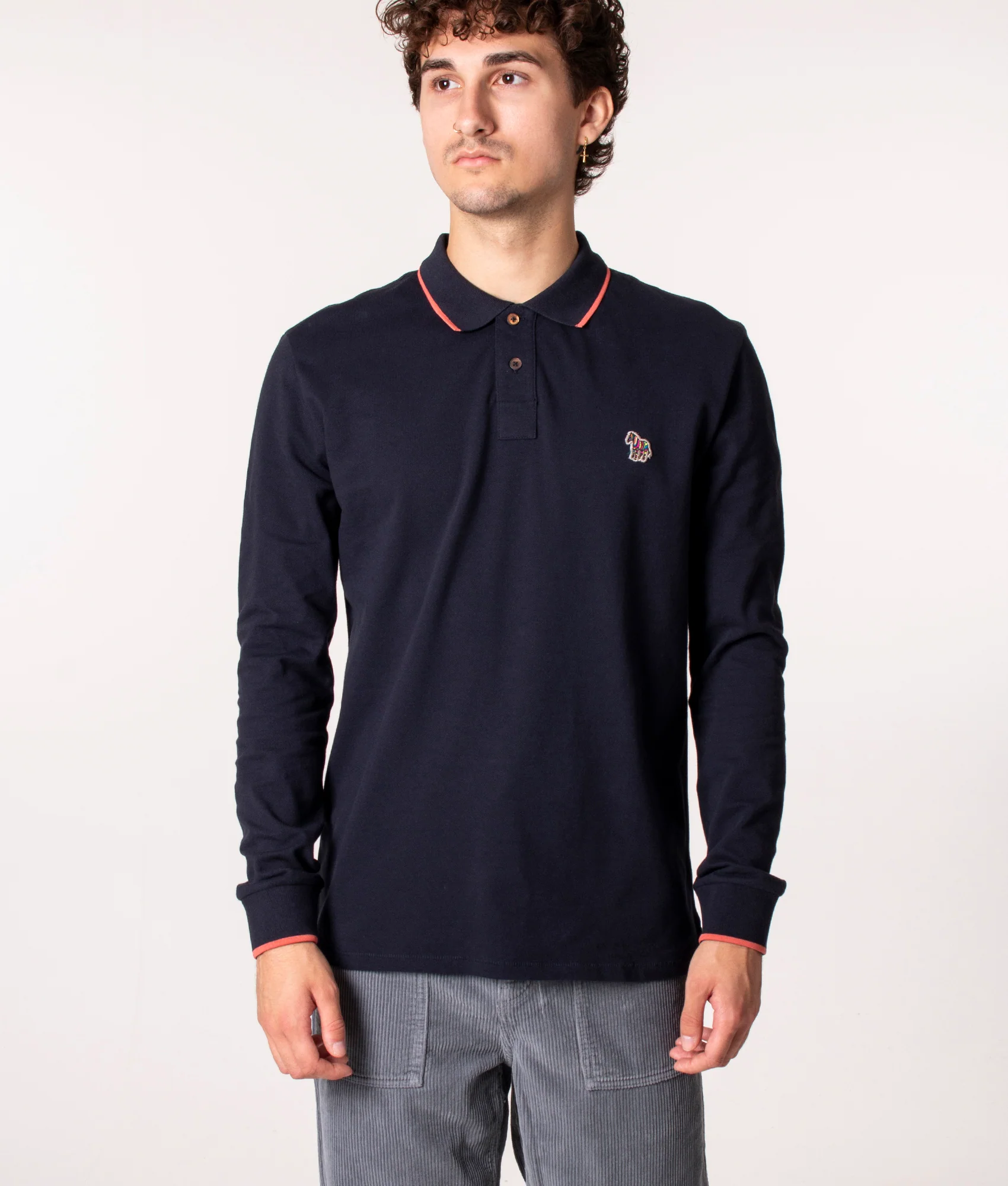 Regular Fit Long Sleeve Zebra Badge Polo Shirt
