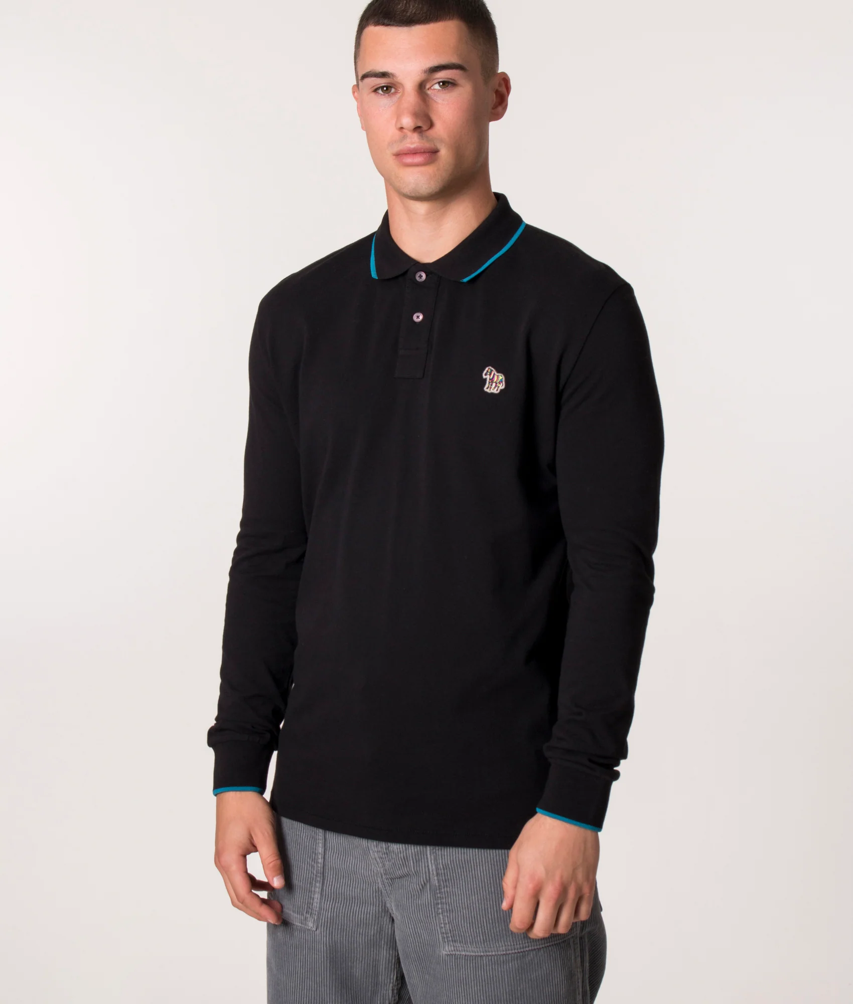 Regular Fit Long Sleeve Zebra Badge Polo Shirt
