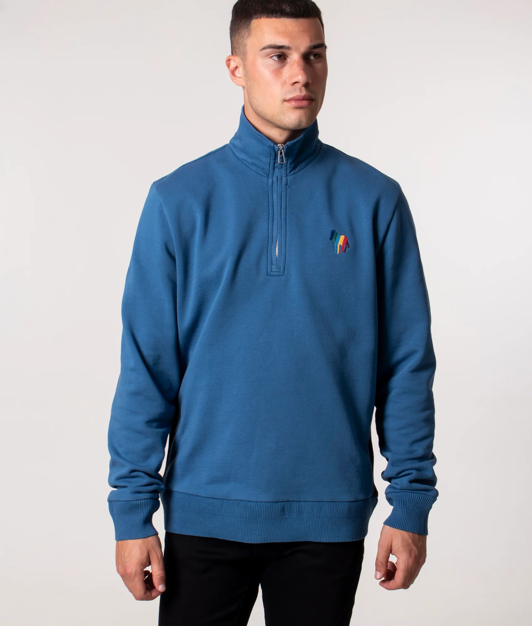 Regular Fit Zebra Emblem Quarter Zip Sweatshirt