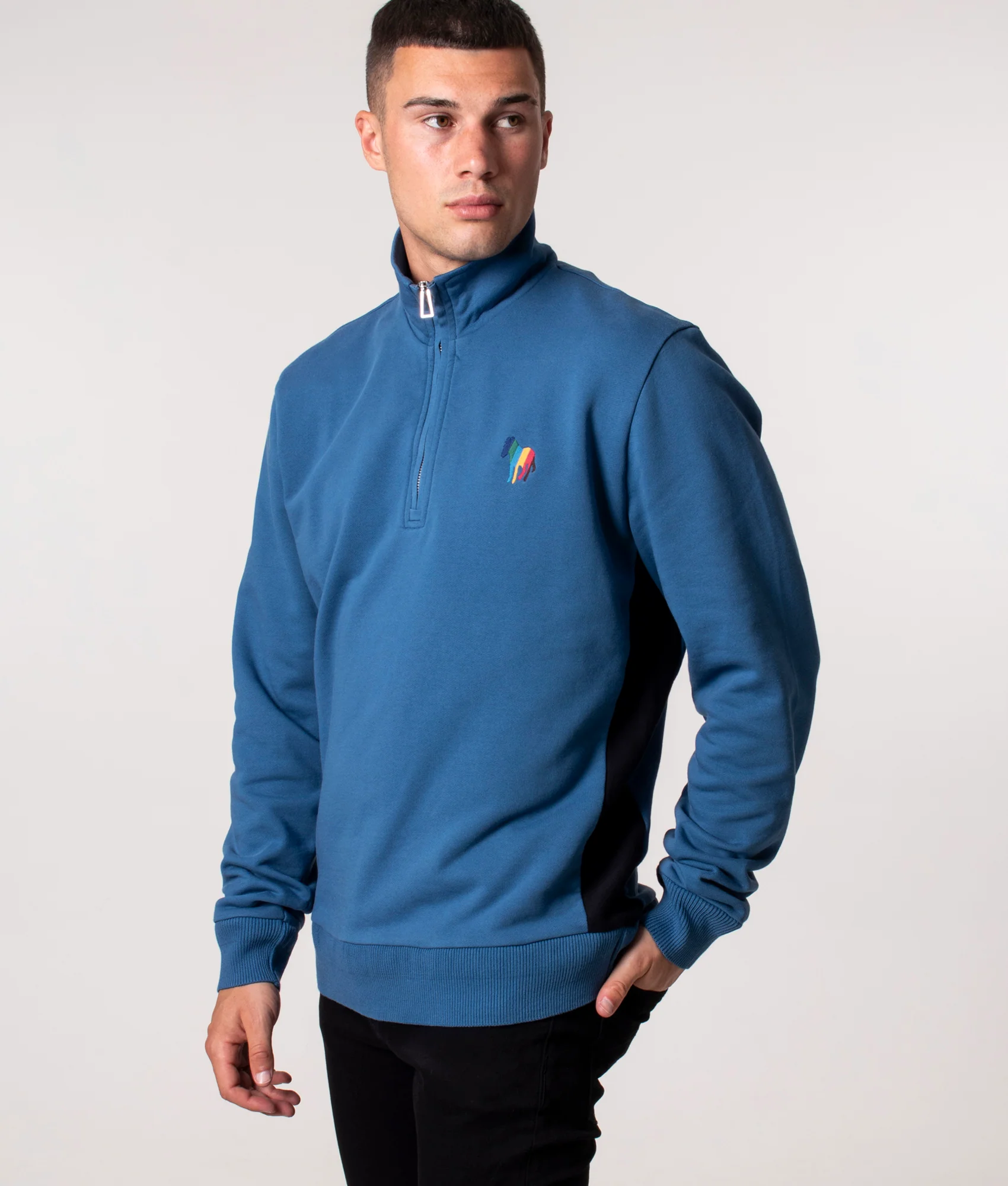 Regular Fit Zebra Emblem Quarter Zip Sweatshirt - Image 3