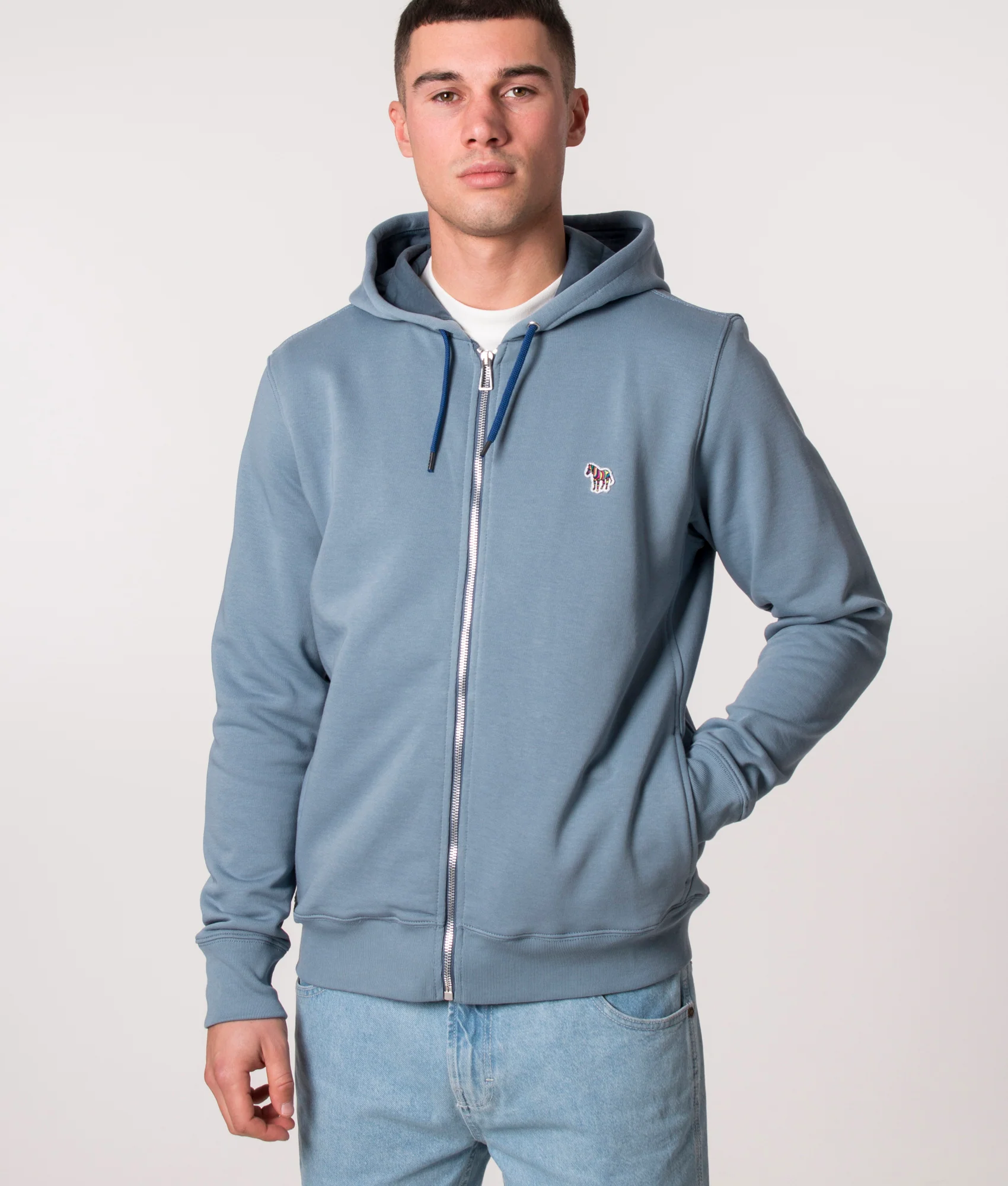 Regular Fit Zip Through Zebra Logo Hoodie