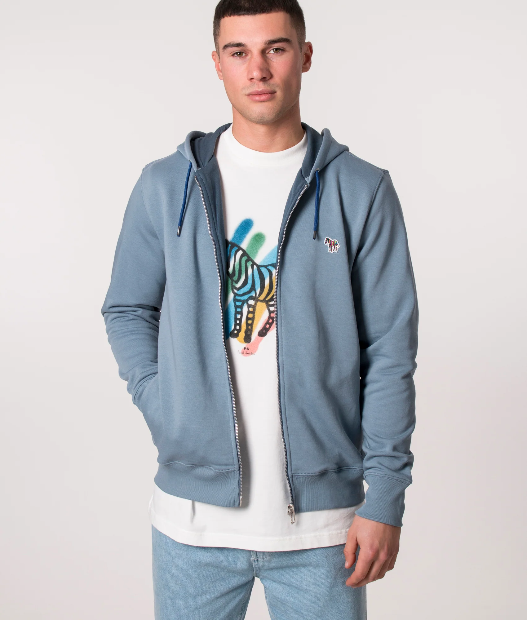Regular Fit Zip Through Zebra Logo Hoodie - Image 3