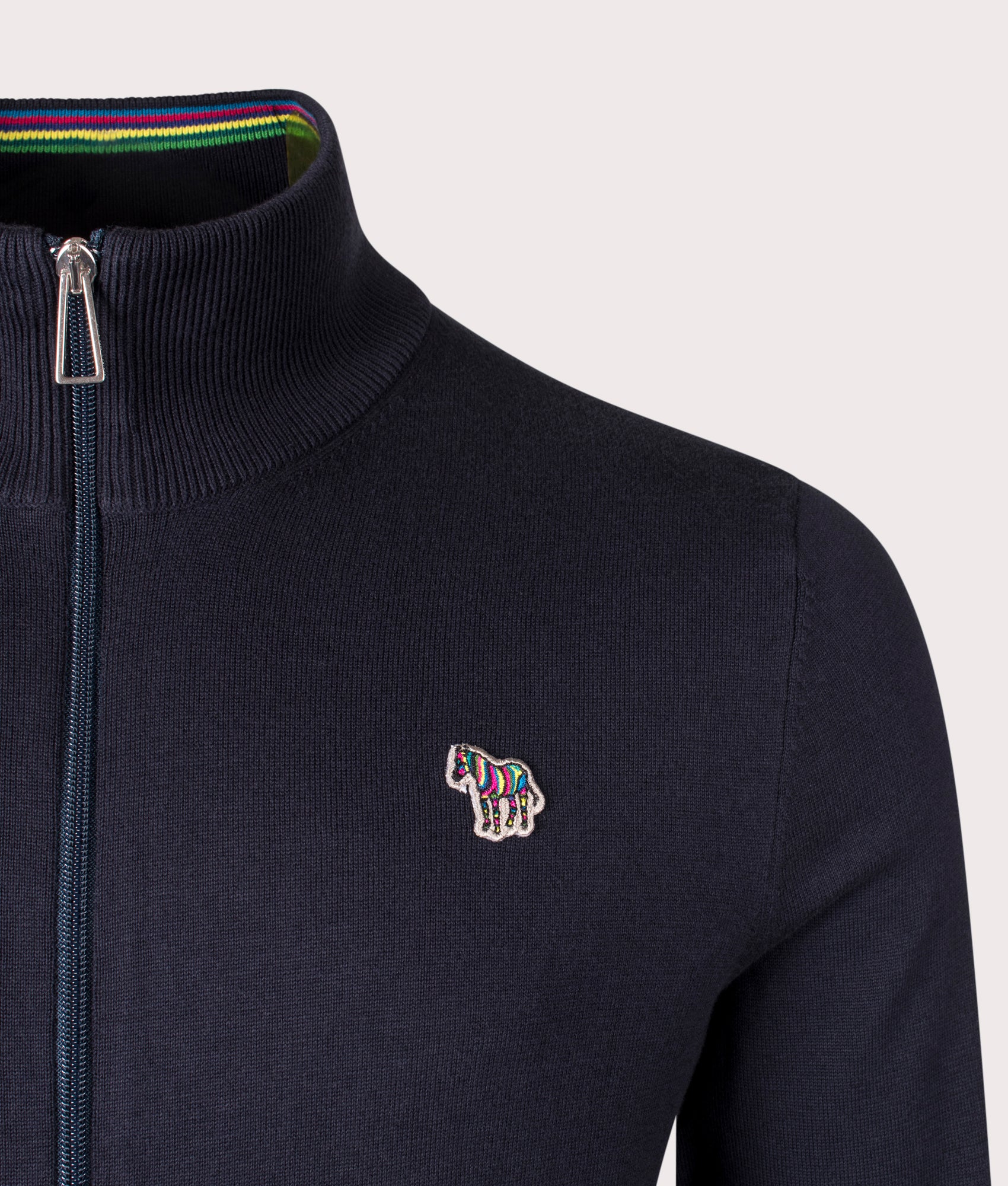Regular Fit Zip Through Zebra Badge Cardigan - Image 2