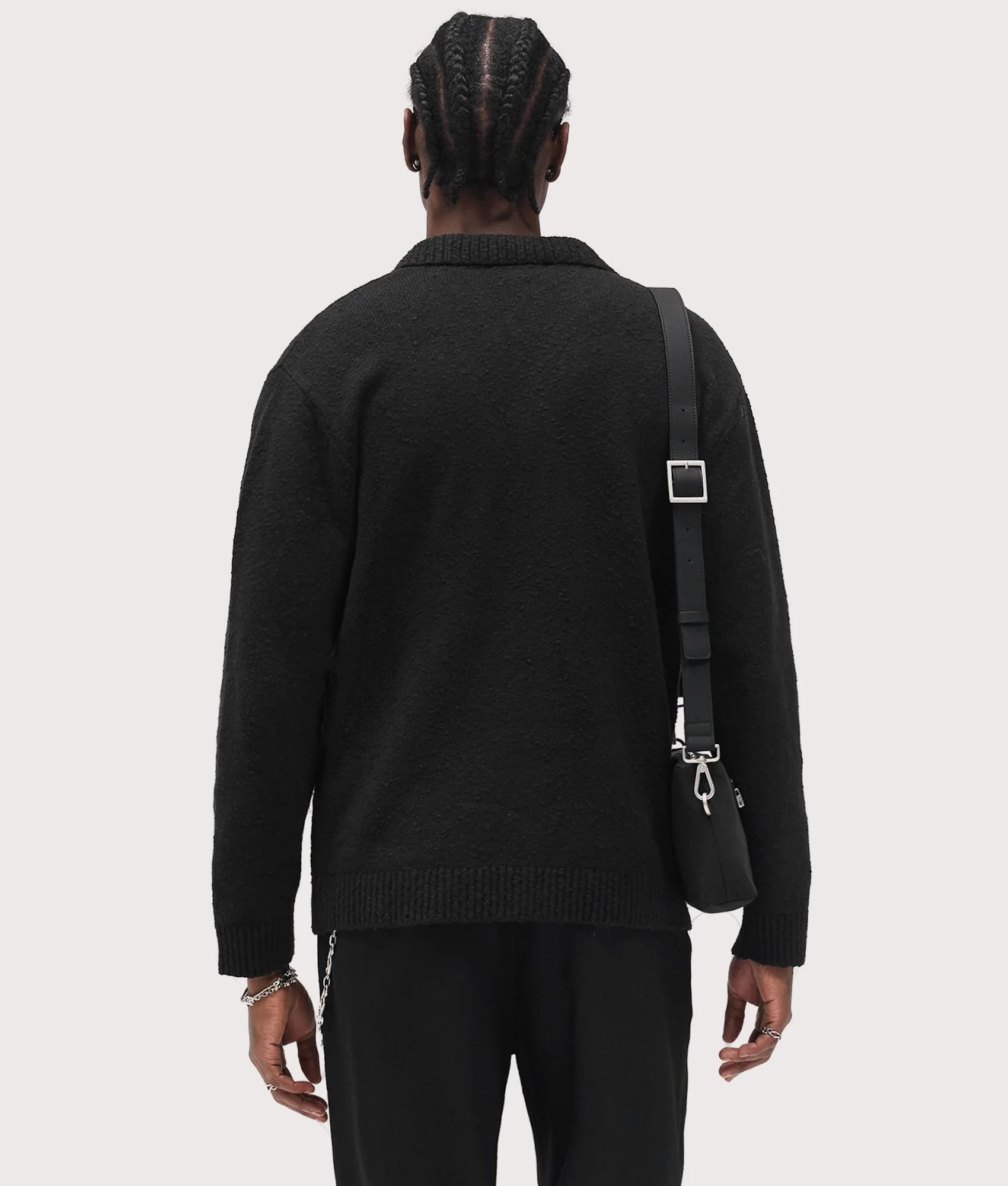 Relaxed Fit Long Sleeve Ribbed Polo Collar Knit - Image 3