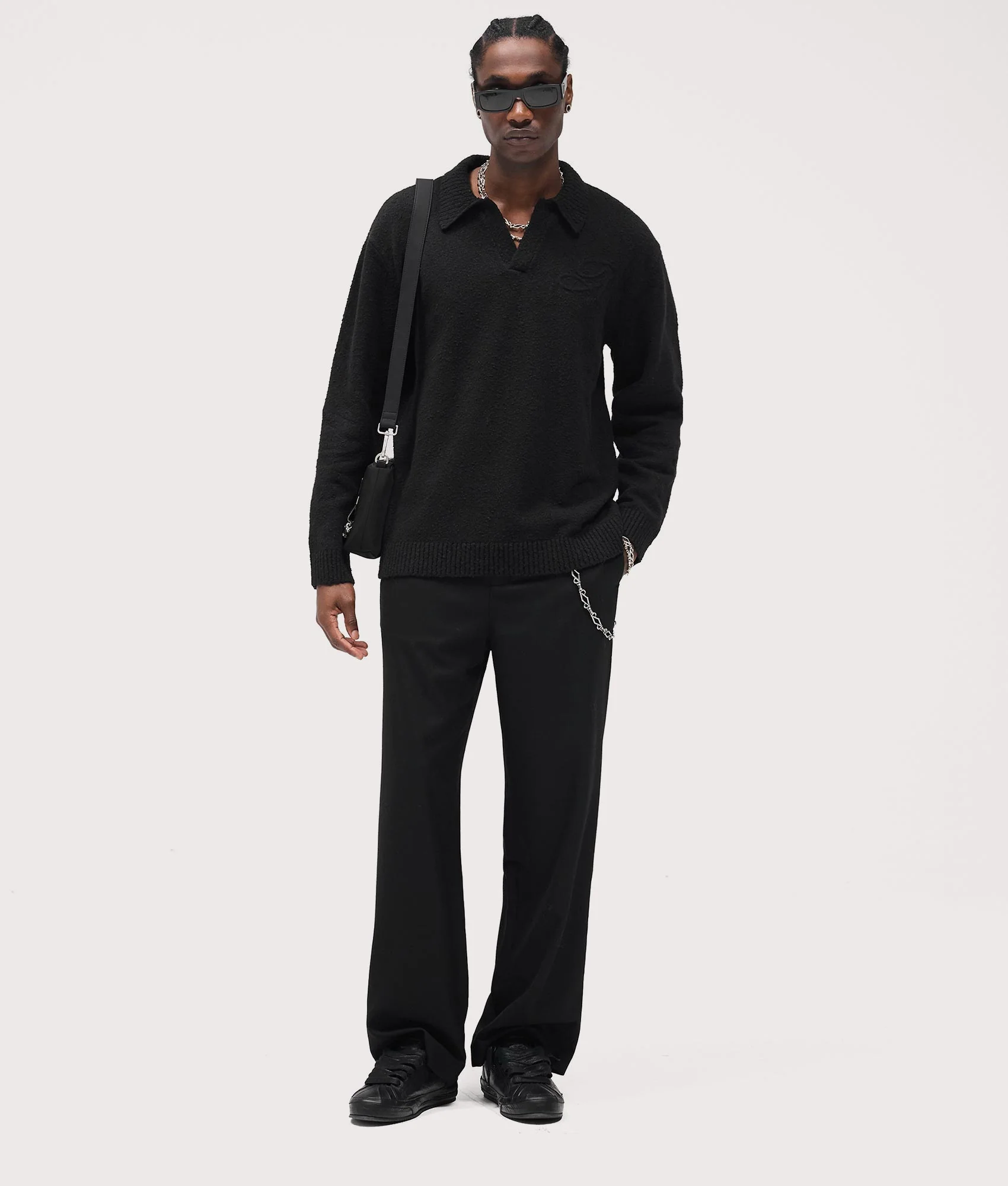 Relaxed Fit Long Sleeve Ribbed Polo Collar Knit - Image 4