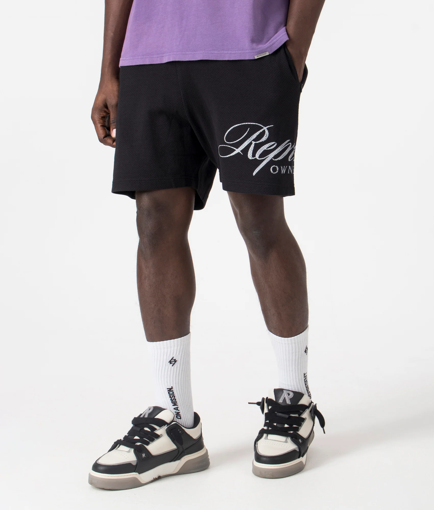 Represent Owners Club Script Mesh Shorts