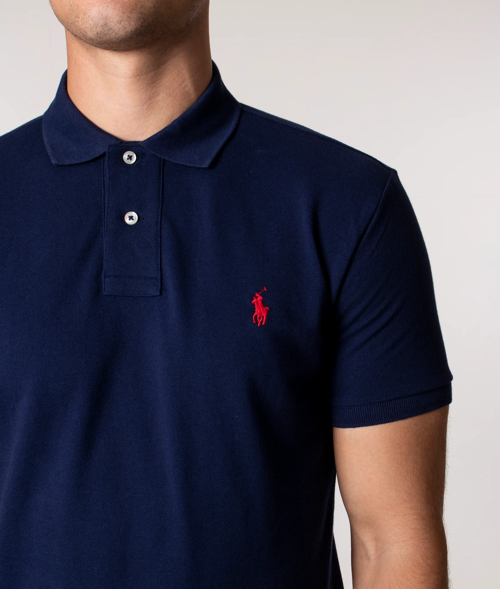 Slim Fit Mesh Knit Polo Shirt - Image 3