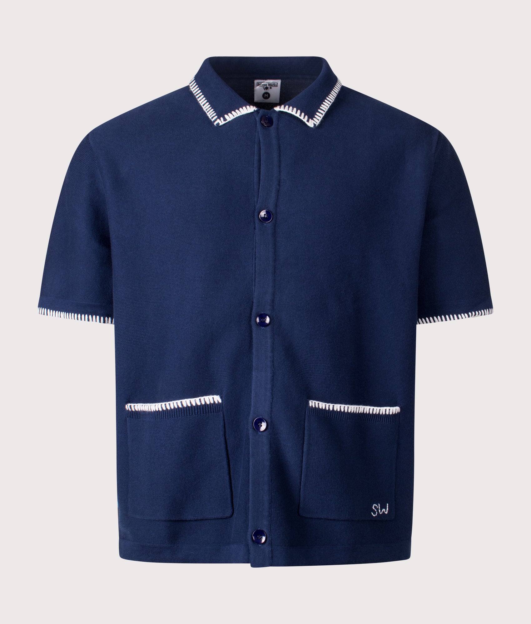 Blanket Stitch Short Sleeve Knitted Shirt